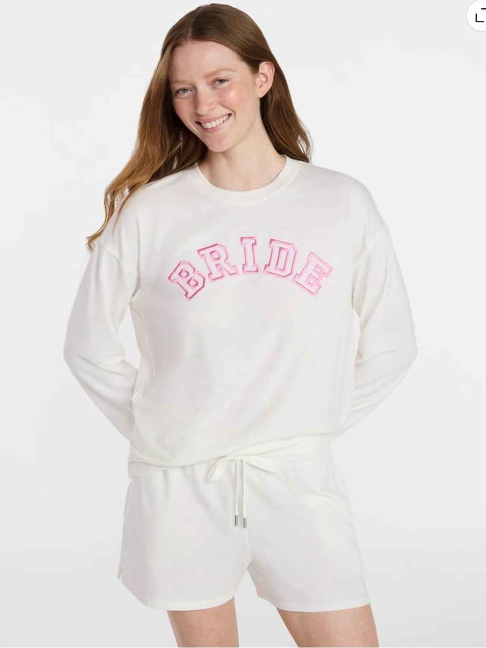 Joyspun Women's French Terry Knit Bridal Long Sleeve Sleep Top Bride Sz. Large